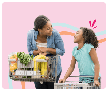 woman and child with shopping carts