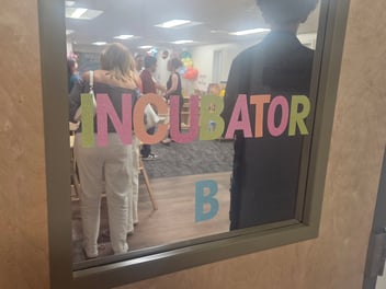 A glass window on a door has 