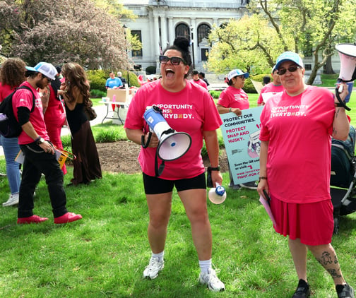 christina yelling at rally
