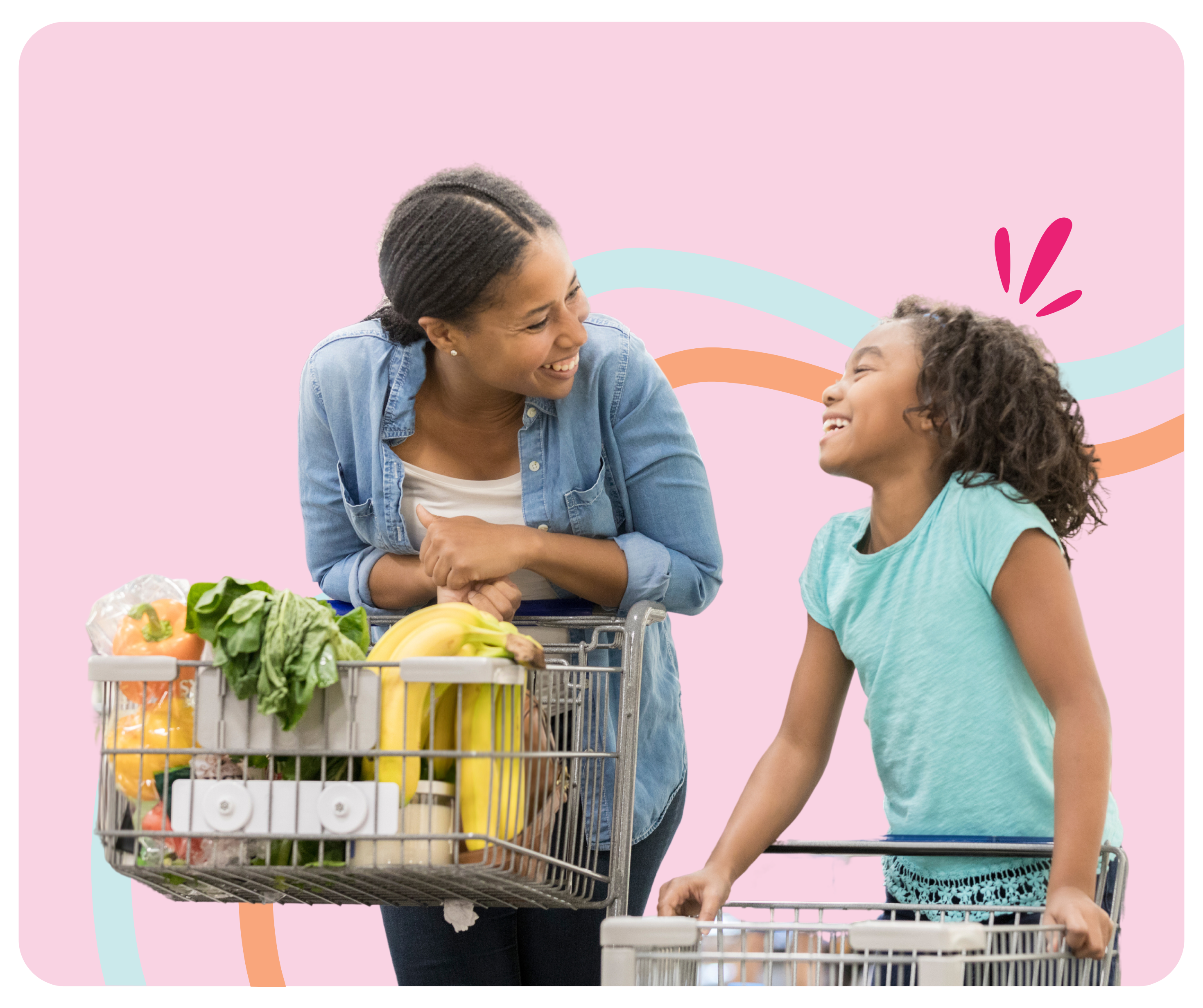 woman and child with shopping carts