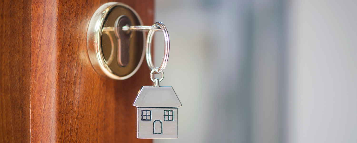 A key is inserted into a lock.