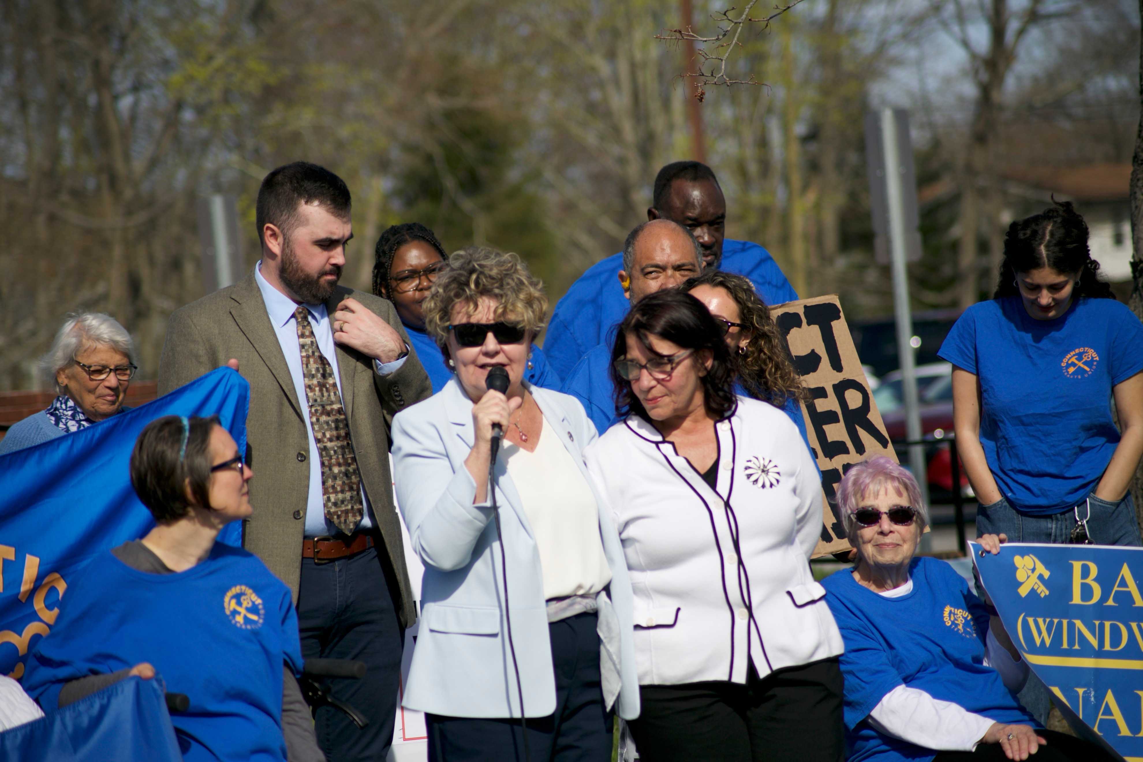 CHO-EC CEO Beth Sabilia speaks at a tenant rally in Niantic