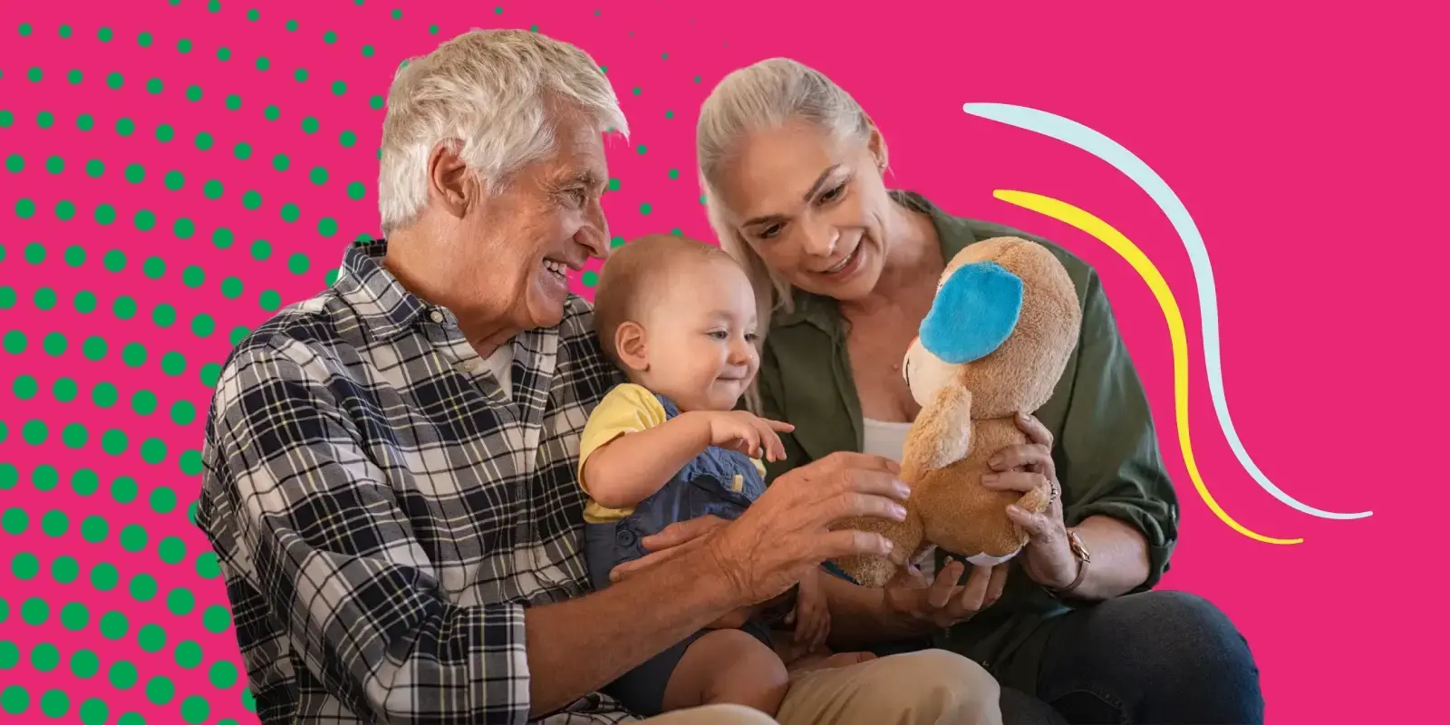 Family with child and stuffed animal