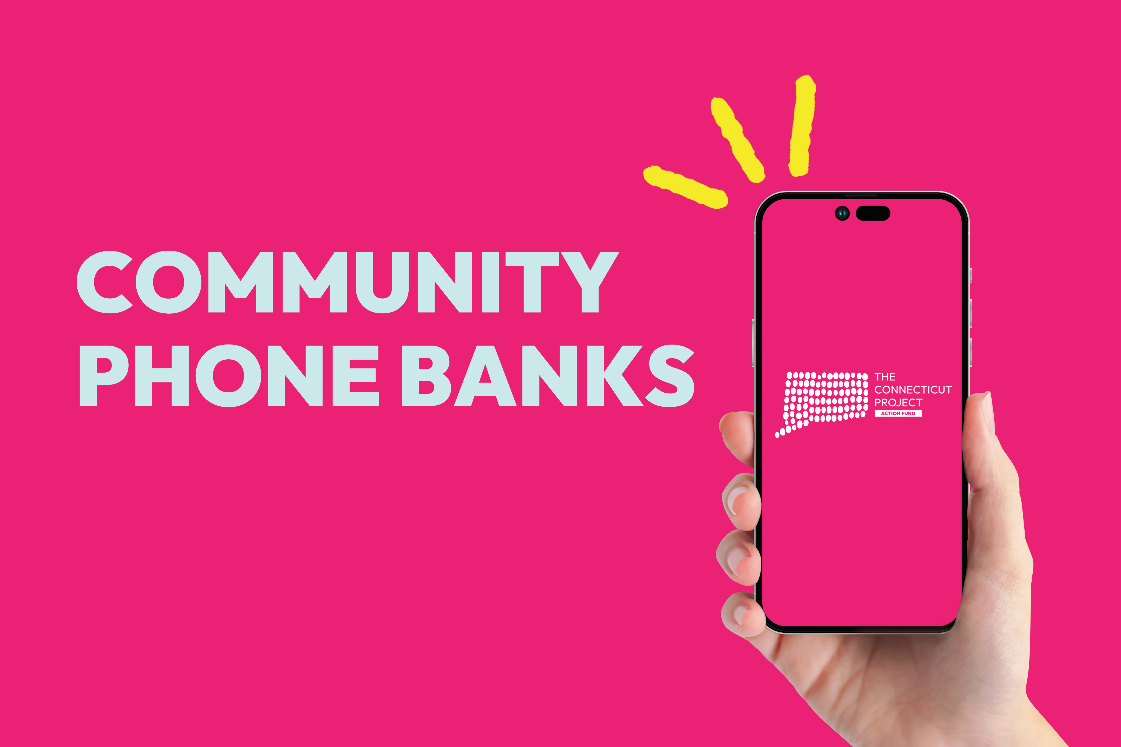 A phone is held up against a magenta background